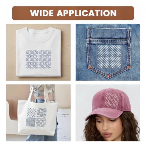 Qevylentte 45 Pcs Sashiko Stencil Kit for Embroidery, Japanese Embroidery Kit Include Geometric Template Thread Needles Thimble Fabric, Hand Quilting Sewing Supplies for Beginners