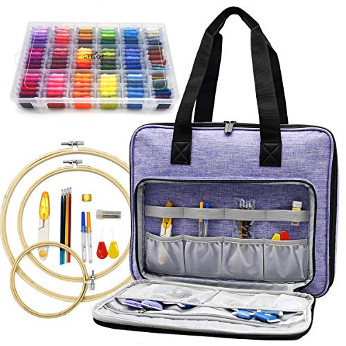 ATTERET Embroidery Cross Stitch Starter Kit, 108 Threads, 3 Hoops, Purple - color: Purple