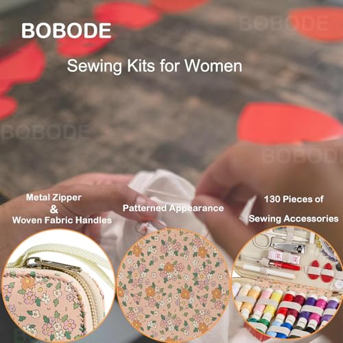 Sewing Project Kits Floral Pattern Sewing Kit with 130PCS Sewing Supplies Accessories,Printing Sewing Set with Zipper Sewing Supplies Case,for Travel Emergency, Home - color: 130PCS-Ditsy Floral