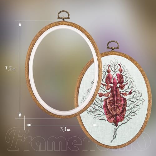 Framendino, 5 Pack Embroidery Hoops 7.5x5.9 Inch Imitated Wood Display Frame Oval Cross Stitch Hoop Ring for Hanging Ornaments - color: 7.5 x 5.9"