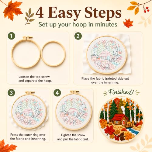 Zhenqing Autumn Cabin Embroidery Kit for Beginners (C0140) - color: Autumn Cabin
