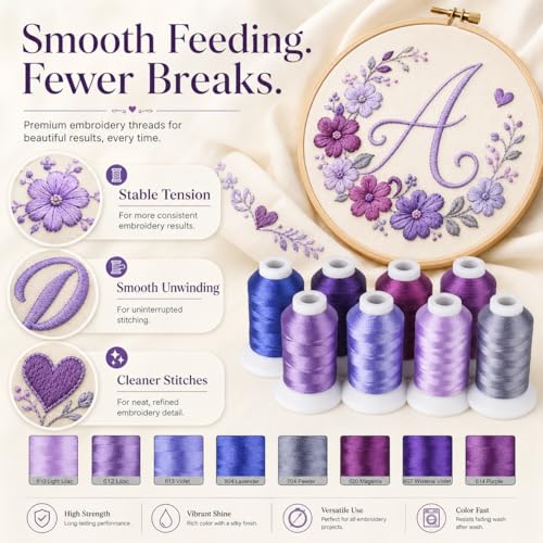 Simthread 8 Shades 550Yds Each 40WT Polyester Embroidery Thread Purple Set - color: 550YPurpleBrother