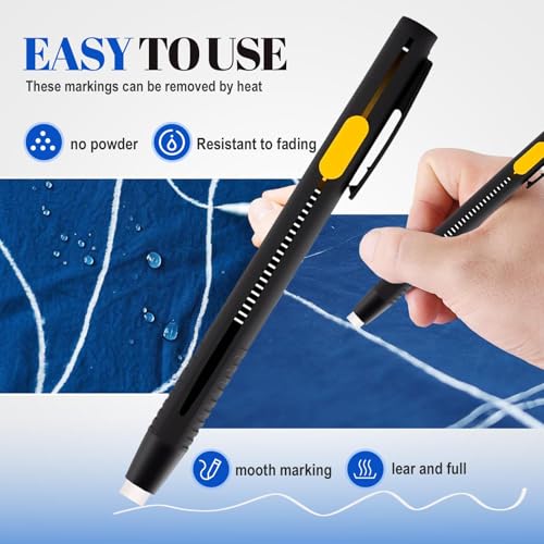 Heat Erasable Fabric Marker for Sewing, Washable Heat Erasable Pens for Fabric, Sewing Chalk DIY Markers for Quilting Embroidery, Suitable for Cotton Knitted Fabrics, 2 Pens + 20 Premium Refills