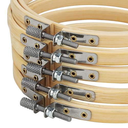 SENJEOK 20 PCS 5 Inch Bamboo Embroidery Hoop, Adjustable Cross Stitch Circle Ring for Craft Sewing, DIY Project, Decoration