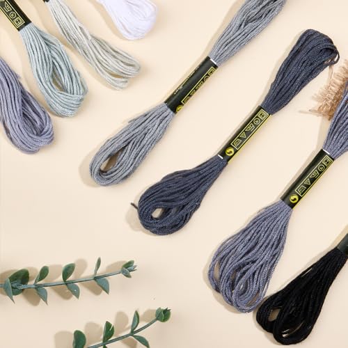 8 Skeins Embroidery Thread Friendship Bracelets String Cross Stitch Threads Cotton Floss Yarn 6 Ply 65yard 1.2mm for DIY Jewelry Making Sewing Needlework Knitting Stitching Craft Supply Gray - color: Gray