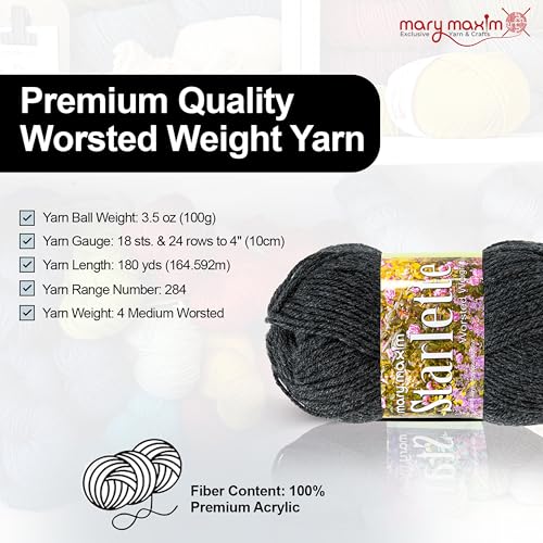 Mary Maxim Starlette Yarn, Dark Grey Acrylic Yarn, 3.5 OZ, 180 Yards - color: Dark Grey