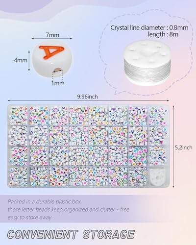 Looconi 1600pcs Colorful Letter, Star, Heart, Number, Smiley Face Beads and Elastic String 7x4mm Alphabet Beads 31 Styles for Jewelry Making - color: Colorful&LHeartStar, size: 7x4mm