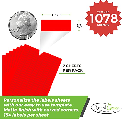 Royal Green Printable Rectangle Labels, 1 x 0.375 Inch - 1078 Pack - color: Red, size: 1078