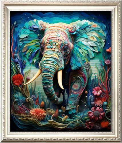 Leczany Cross Stitch Stamped Kit for Adults - Colorful Elephant | DIY Embroidery Starter Patterns Craft Kit Needlepoint for Beginner | 11CT, 3 Strands | 17.2x21.3 inches - color: 11CT Stamped kits, Colorful Elephant 17.2x21.3 inches