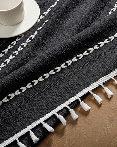 ZeeMart Hemstitched Striped Boho Table Cloth, 60x84 Inch Black - color: Black, size: 84" x 60" (Rectangular)
