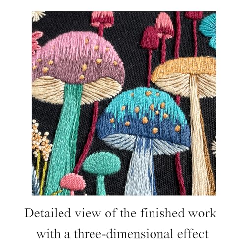 Myfelicity Embroidery Kit with Mushroom Patterns, 3 Hoops, Fabric, Threads, Needles, Instructions (Colorful) - color: colorful
