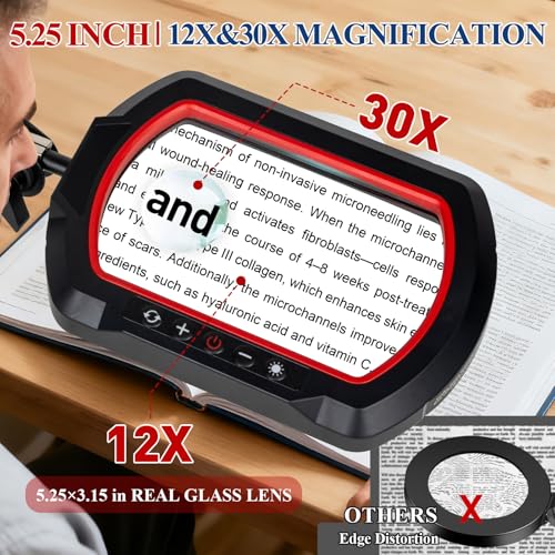 12X 30X Square Magnifying Glass with Light and Clamp - color: Red, size: 12X 30X