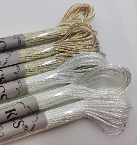KCS 6-Strand Cross Stitch Metallic Variegated Pearl Shiny Embroidery Floss (6 skeins, P5200+PECRU) - color: P5200+PECRU
