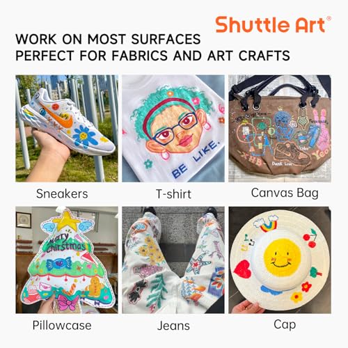 Shuttle Art Fabric Markers, 36 Colors, Fine Tip, with 11 Stencils - color: 36 Colors