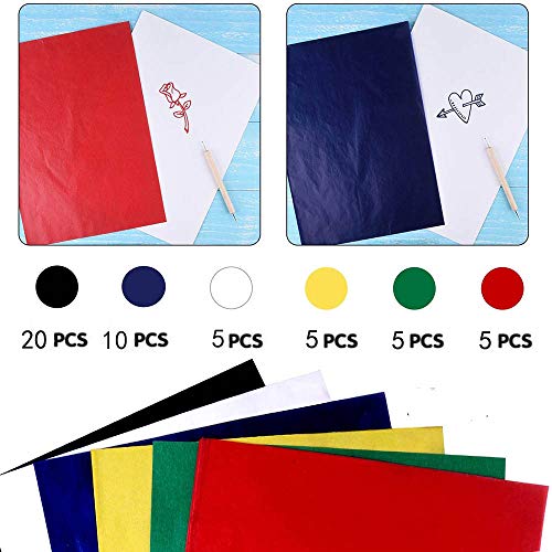 Yesallwas 50 Sheets A4 Multicolor Carbon Transfer Paper, Tracing Paper for Wood, Paper, Canvas and Other Art Surfaces with Double Ended Tracing Stylus - color: Multicolor