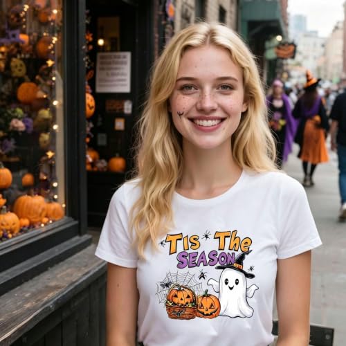 4 Sheet Halloween Iron on Transfers Stickers Cute Ghost Theme Iron on Patches Spider Pumpkin Witch Design Washable Heat Transfer Vinyl Decals for Clothes Bag Pillow Covers Fabric DIY Craft Supply - color: H