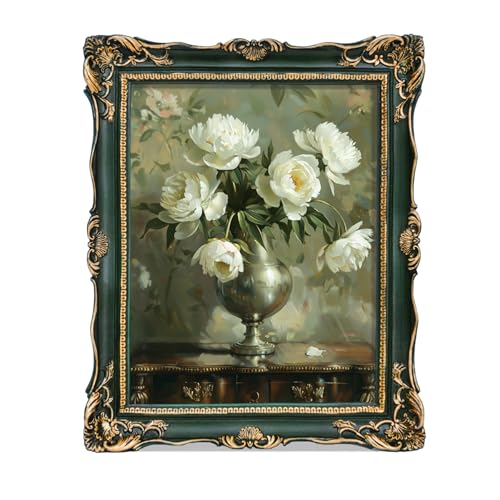 Saysmile Vintage 8x10 Picture Frame Green, Textured Antique Picture Frames with Embossed Flower Design, Ornate Frame for 8x10 Photo, Resin Antique Frames Tabletop & Wall Hanging, Home Decor - color: Green, size: 8x10