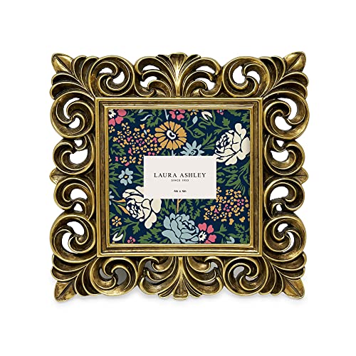 Laura Ashley 4x4 Gold Vintage Inspired Resin Scroll Design Picture Frame - color: Gold, size: 4x4