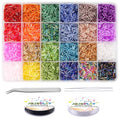 Tube Seed Beads Kit, 7mm, Craft Bugle Glass Beads with Bead Needle, Elastic String for Bracelet Necklace Jewelry Making (24 Colors)