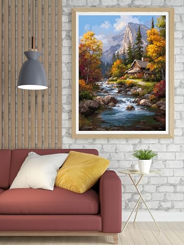 14CT Counted Cross Stitch Kits for Adults Advanced Mountains Lake Printed Stamped Cross Stitch Kits for Adults (Mountain Lake 3) - color: Mountain lake 3