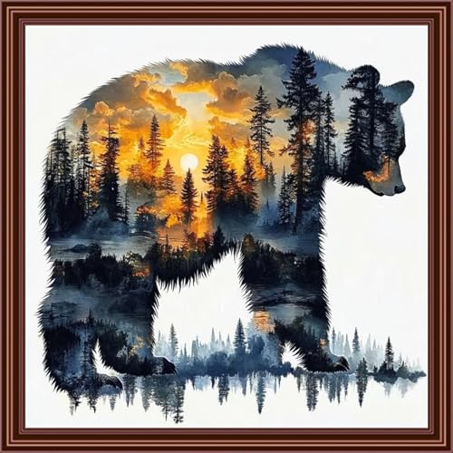 Dimensean Counted Cross Stitch Kit for Beginners, 11CT Unprinted Cross-Stitch Kit Easy Patterns Needlepoint Kit Cross Stitching Embroidery Kit Supplies-Abstract Bear Landscape 18x18 inch - color: ColornNEW23