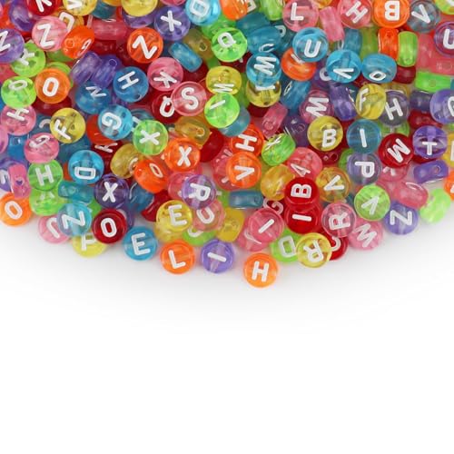 SUTOUG 1000PCS Colourful Clear Letter Beads, 4x7mm Round Alphabet Beads - color: T-Colorful