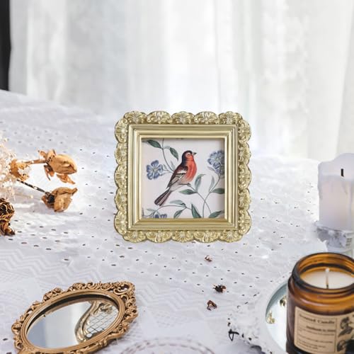 Vintage Picture Frames 3x3 Square Gold Antique Picture Frames with Glass Front Handcrafted Rustic Home Decor for Wall Mount and Tabletop Gallery Wall Art - color: Gold, size: 3x3 Square