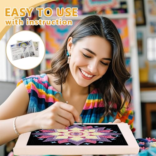 DOODLREAM Mandala Flower Punch Needle Kit for Beginner 9.4" x 9.4" - color: Mandala Flower