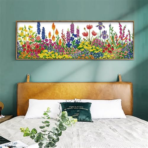 JOYSEWING Stamped Cross Stitch Kits - Spring Scenery in Garden | DIY Embroidery Starter Patterns Craft Kit Needlepoint for Beginner | 11CT, 3 Strands |(Printed) 23.23 x8.66 inch - color: Spring scenery in garden (Printed) 23.23 x8.66 inch