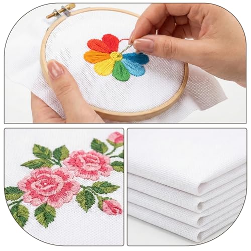 6 Pcs Cross Stitch Fabric with Embroidery Hoop Set