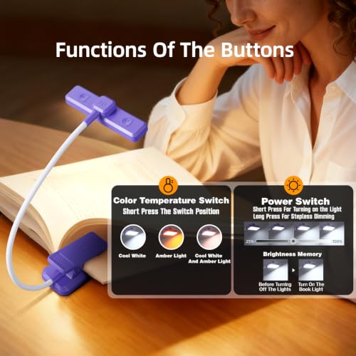 VAVOFO 24 LEDs Rotatable Book Light, Rechargeable Clip Reading Lamp - color: Dark Purple
