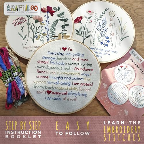 Flowers Embroidery Kits for Adults - Stamped Beginner Hand Embroidery - color: 3 Flowers