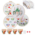 Topapfo 4 Pack Flower Embroidery Beginners Kits for Adults, Cross Stitch Starters Kits Needlepoint with Stamped Embroidery Patterns, Hoops, Thread, Needles, Threaders - color: plant
