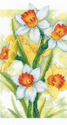 RIOLIS - Spring Glow. Daffodils 2189, Cross Stitch Kits 8¼"x11¾, Cross Stitch Kits for Adults, Counted Cross Stitch Kits, Embroidery Kit for Beginners & Advanced, Floral Crossstitching Kits - style: Spring Glow. Daffodils 2189