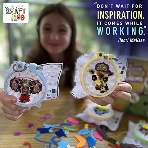 Safari Cross Stitch Kits for Kids - 5 Stamped Beginner Needlepoint Sets - color: Wild Animals