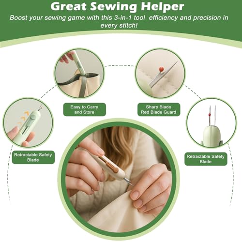 3 in 1 Automatic Needle Threader & Seam Ripper Tool with Storage, Brown - color: 1PCS-Brown