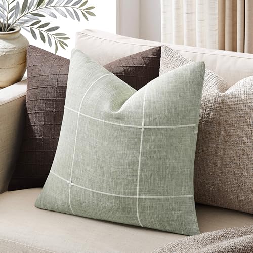 2 Packs Grid Embroidery Throw Pillow Covers 22x22in Sage Green - color: Light Sage Green, size: 22" x 22" (Pack of 2)