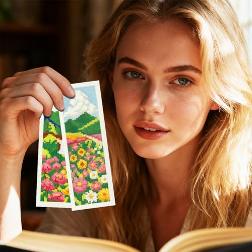 INFUNLY 6 Set Spring Scenery DIY Cross Stitch Bookmark Kits for Adults Wildflowers Counted Cross Stitch Kit with Instructions Landscape Stamped Embroidery Bookmark Kit for Book Lovers Readers Gift - style: Spring Scenery