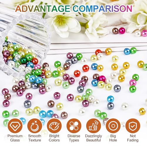 XSEINO About 1200+ PCS 6mm Imitation Pearl Style Glass Beads Bracelet Making Kit, 24 Assorted Colors Imitation Pearl Series Crystal Beads for Jewelry Making and DIY Crafts, Friendship Bracelets - color: Pearl Glass Beads