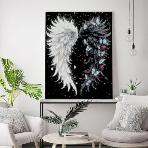 Angel Wings Stamped Cross Stitch Kits for Adults,Colourful Angel Wings Dimensions Cross Stitch Kits Embroidery Kit Arts and Crafts for Beginners 15.7x11.8 inches - color: D055A
