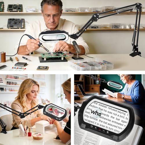 15X 30X Square 3-Section Magnifying Glass with Light and Clamp-White - color: White, size: 15X 30X