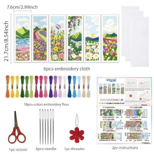 ORIGACH 6 Set Spring Pastoral Landscape Cross Stitch Bookmark Kit - style: Spring Pastoral Landscape