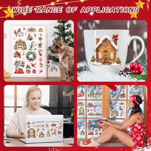 Christmas Rub on Transfers for Crafts - 12 Sheets Xmas Cardinals Rub on Transfers for Furniture Winter Santa Snowman Flower Rub on Transfer Stickers Decal for Wood DIY Craft Office Home Decor - style: Christmas