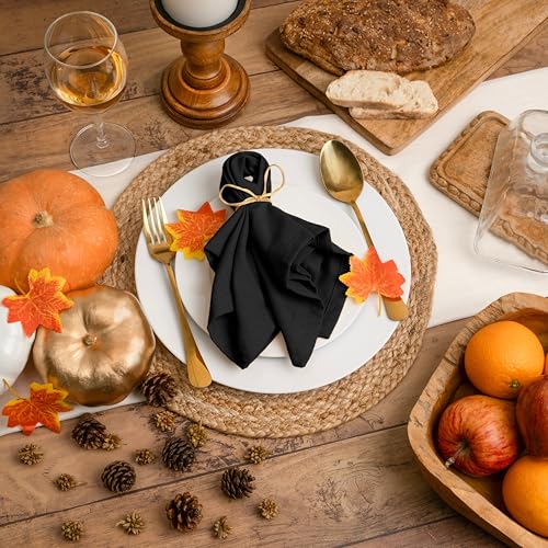 Blue Needles Solid Cloth Napkins 100% Cotton Set of 12-18 x 18 Inches - color: Black, size: 18" x 18" (Set of 12)