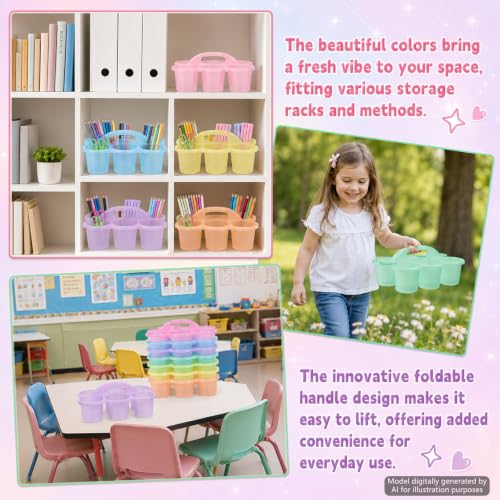 gisgfim 6 Pack Classroom Caddy Organizer with Handle, 6 Compartments, Colorful Clear - color: Colorful Clear