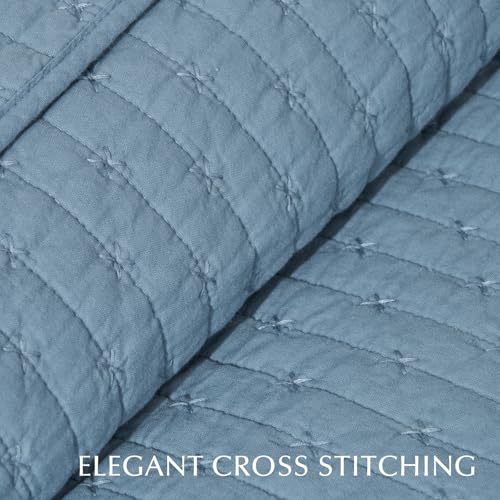 EverGrace x Kinsey Walsh 100% Cotton Cross Stitch Quilt, Queen, Dusty Blue - color: Dusty Blue, size: Full/Queen (92" X 96")