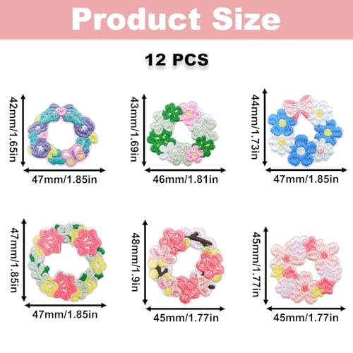 12PCS Flower Wreath Patches, Self Adhesive Appliques for DIY Crafts - color: Garland