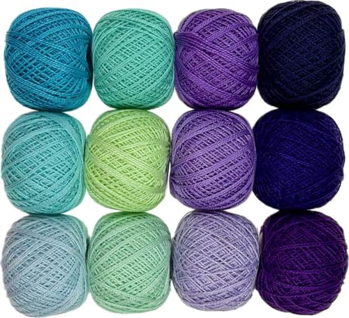 KCS Mercerized Pearl Cotton Thread Size 8 Crochet Needlework Embroidery Threads Ball (12, 12balls09) - color: 12balls09