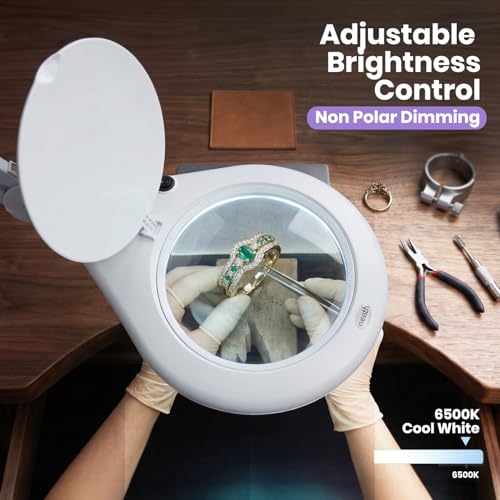 Neatfi Elite XL HD Super LED Magnifying Lamp – 7” Glass Lens, 5-Diopter, 6500K Daylight | Glare-Free, Adjustable Arm | Reading, Sewing & Crafting (White-3, 7-inch Lens, Non-CCT with Clamp) - color: White-3, size: 7-inch Lens, Non-CCT with Clamp