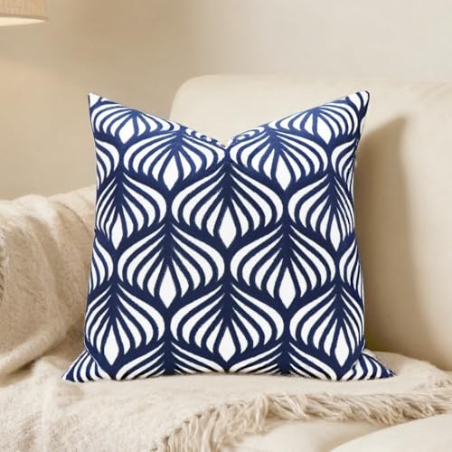 Slow Cow Embroidered Throw Pillow Cover 18 x 18 Inch Navy Blue - color: Navy Leaves, size: 18" x 18" (Pack of 1)